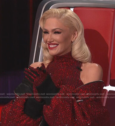 Gwen's red embellished jumpsuit and jacket on The Voice