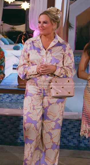 Heather's floral print shirt and pants on The Real Housewives of Salt Lake City
