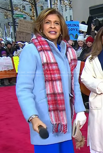 Hoda's light blue coat and plaid scarf on Today