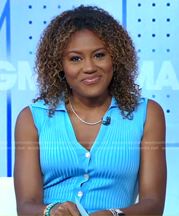 Janai's blue ribbed sleeveless dress on Good Morning America