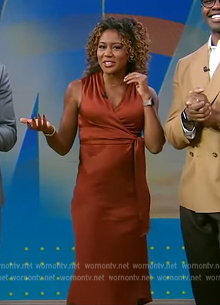 Janai's satin tie waist dress on Good Morning America