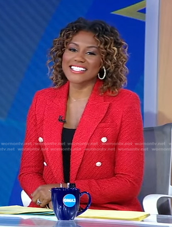 Janai's red tweed blazer on Good Morning America