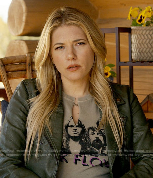 Jenny's Pink Floyd T-shirt and green leather jacket on Big Sky