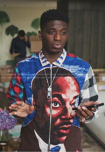 Julien's Martin Luther King Jr. print shirt on Emily in Paris