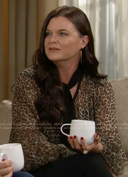 Katie's tie-neck leopard print blouse on The Bold and the Beautiful