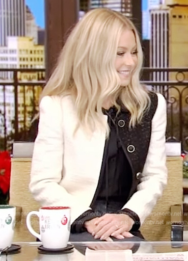 Kelly's colorblock tweed jacket on Live with Kelly and Ryan