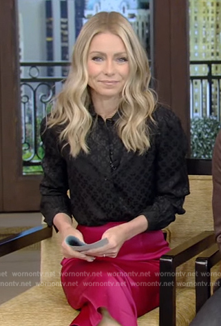 Kelly's black satin blouse on Live with Kelly and Ryan