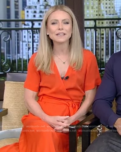 Kelly's red belted wrap dress on Live with Kelly and Ryan
