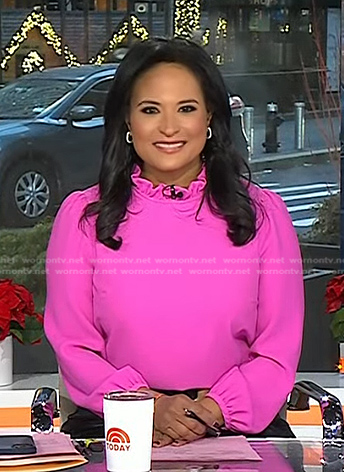Kristen's pink ruffle neck top on Today