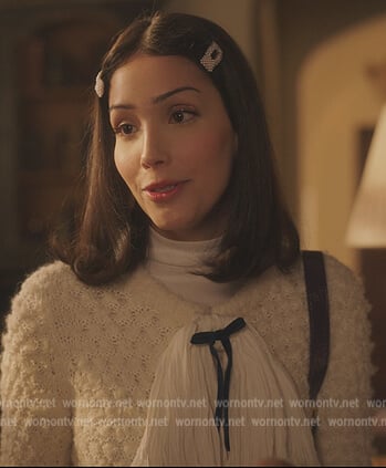 Luna's textured tie neck blouse on Gossip Girl