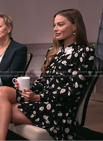 Margot Robbie's black daisy print dress on CBS Mornings