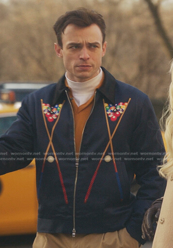 Max's navy billiards print jacket on Gossip Girl