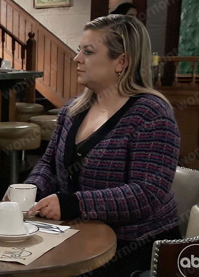 Maxie's pink tweed cardigan on General Hospital