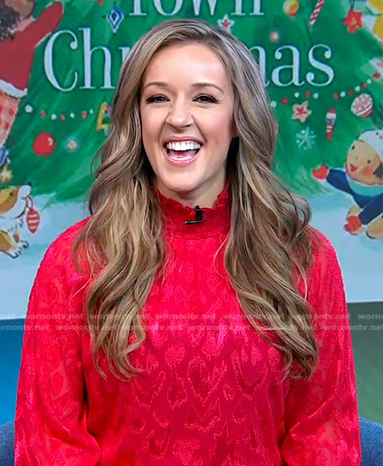 Megan Alexander's red mock neck dress on Good Morning America