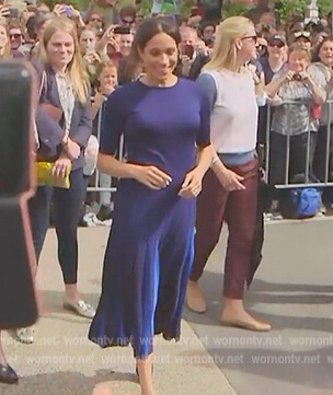 Meghan's blue pleated skirt on Harry and Meghan