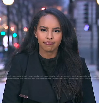 Mona's black wrap coat on Good Morning America