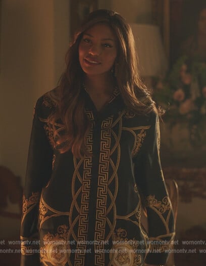 Monet's black baroque print blouse on Gossip Girl