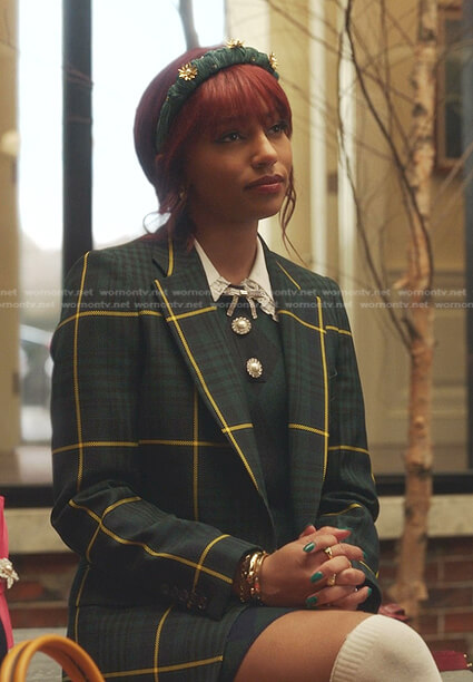 Monet's green plaid dress and blazer on Gossip Girl