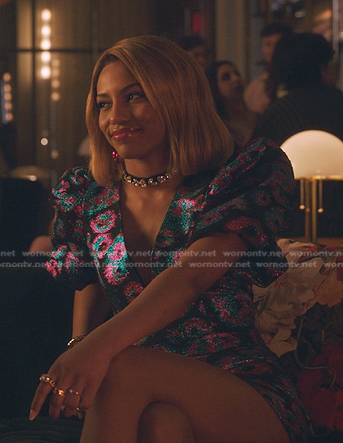 Monet's metallic puff sleeve dress on Gossip Girl