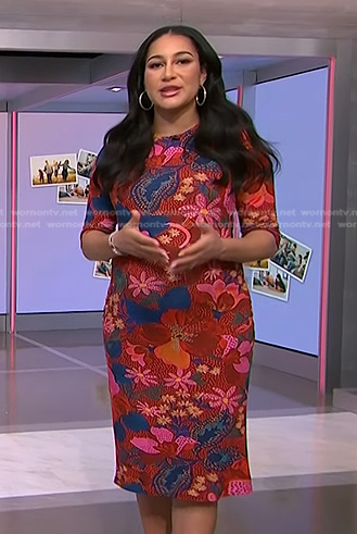 Morgan's red floral fitted dress on NBC News Daily