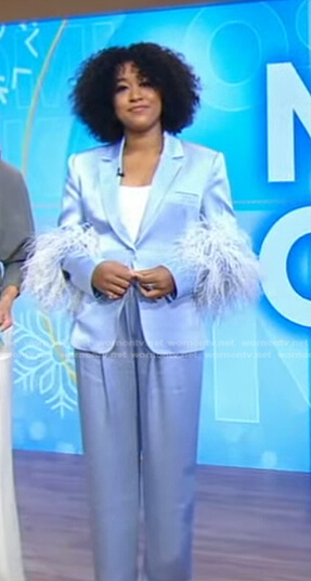 Naomi Osaka's blue feather trim blazer on Good Morning America