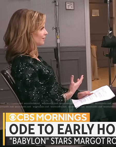Natalie Morales's green sequin top on CBS Mornings