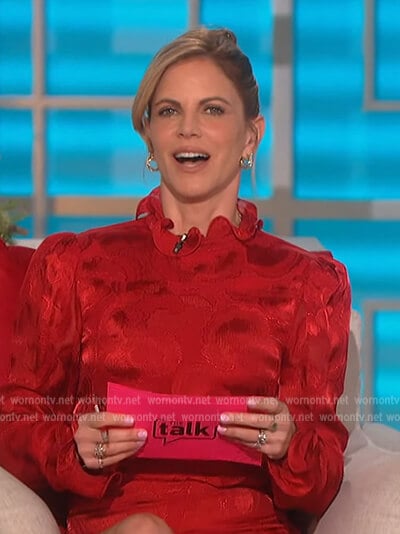 Natalie's red ruffle neck mini dress on The Talk