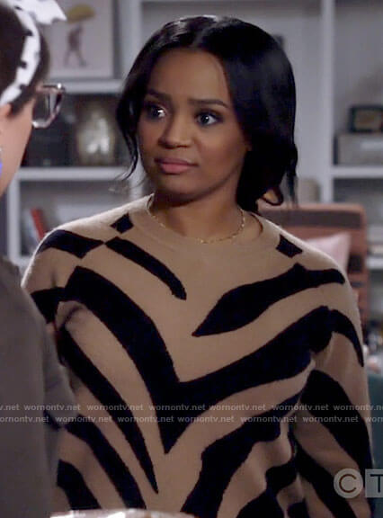 Randi's beige zebra stripe sweater on Call Me Kat