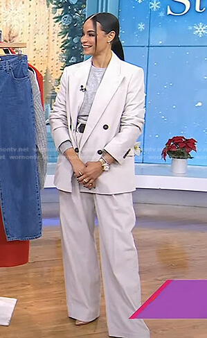 Sai De Silva's white corduroy blazer and pants on Today