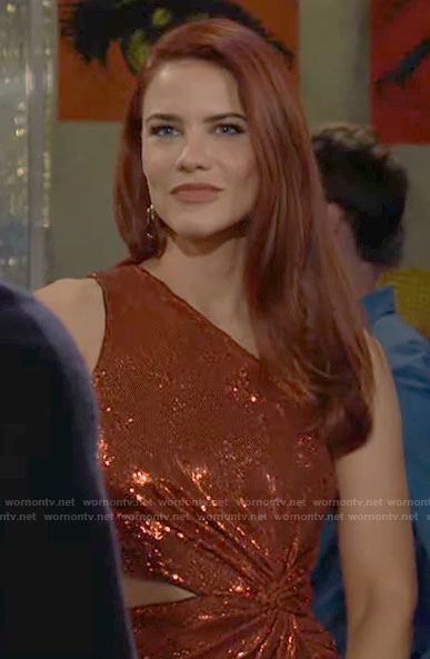 Sally's orange sequin one-shoulder dress on The Young and the Restless