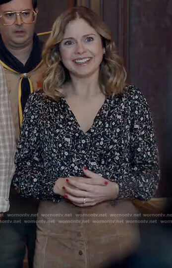 Sam's black floral v-neck blouse on Ghosts