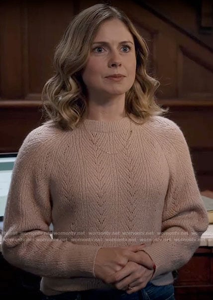Sam's blush pink pointelle sweater on Ghosts
