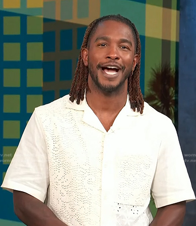Scott's white crochet short sleeve shirt on Access Hollywood
