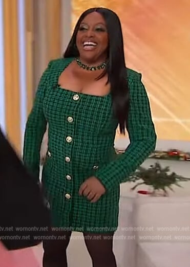 Sherri's green tweed button front dress on Sherri