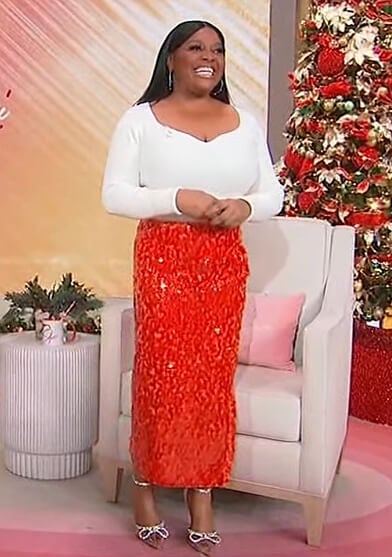 Sherri's white top and metallic skirt on Sherri