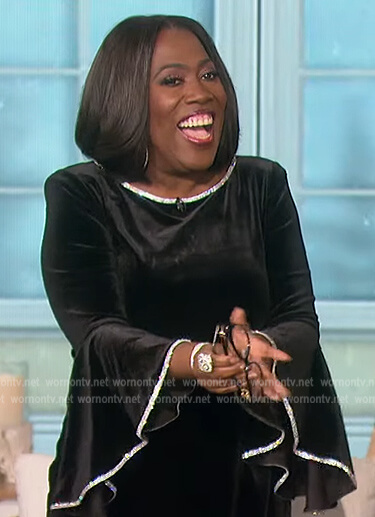 Sheryl's black velvet bell sleeve top on The Talk