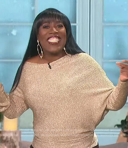 Sheryl's metallic ribbed off shoulder top on The Talk