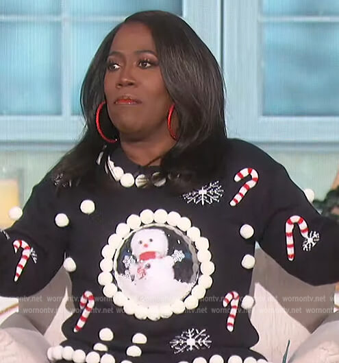 Sheryl's Snowman globe Christmas sweater on The Talk