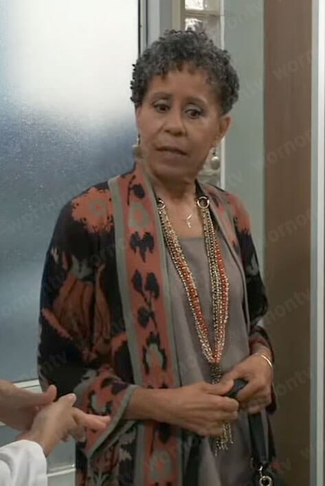Stella's printed cardigan on General Hospital