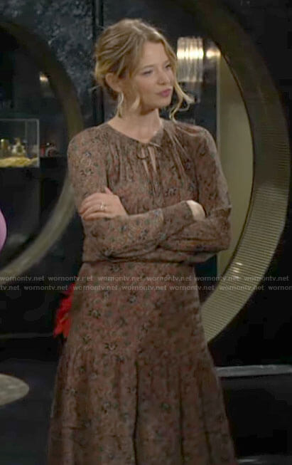 Summer's brown floral dress on The Young and the Restless