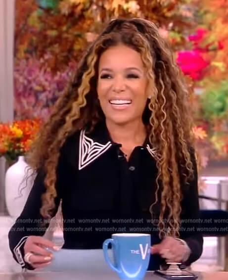 Sunny's black embroidered collar shirt on The View