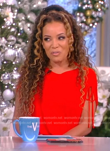 Sunny's red smocked waist dress on The View