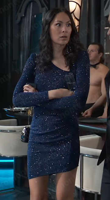 Terry's metallic blue asymmetric dress on General Hospital