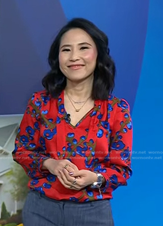 Vicky's red floral tie neck top on Today