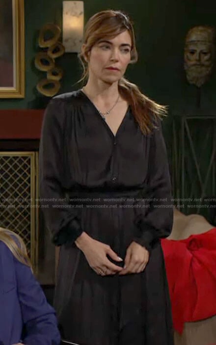 Victoria's black long sleeved midi dress on The Young and the Restless