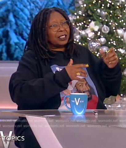 Whoopi's Marvin Gaye Santa print sweatshirt on The View