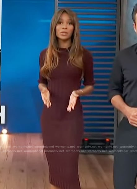Zuri's burgundy ribbed dress on Access Hollywood