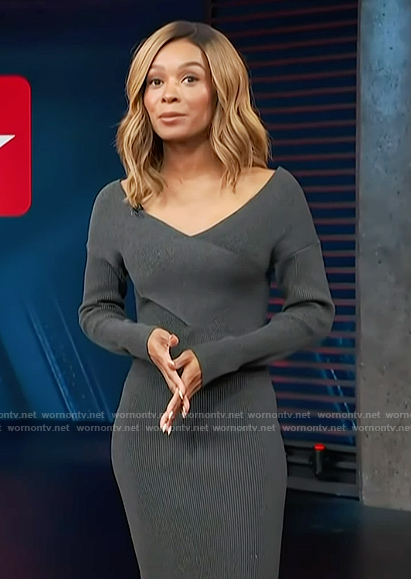 Zuri's grey ribbed dress on Access Hollywood
