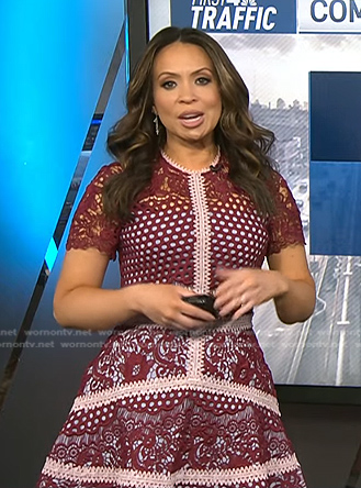 Adelle's red short sleeve lace dress on Today