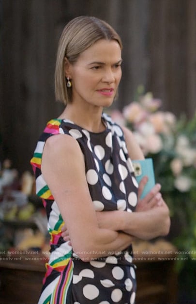 Alice's polka dot and rainbow stripe dress on The L Word Generation Q